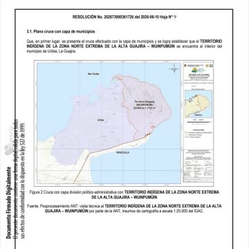 TERRITORIO INDÍGENA DE LA ZONA NORTE EXTREMA DE LA ALTA GUAJIRA – WUINPUMÜIN con fines político-administrativos especiales con un área de 257.408 ha + 1.752 m2”.